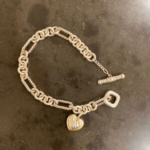 David Yurman Two-Tone Figaro Heart Charm Bracelet